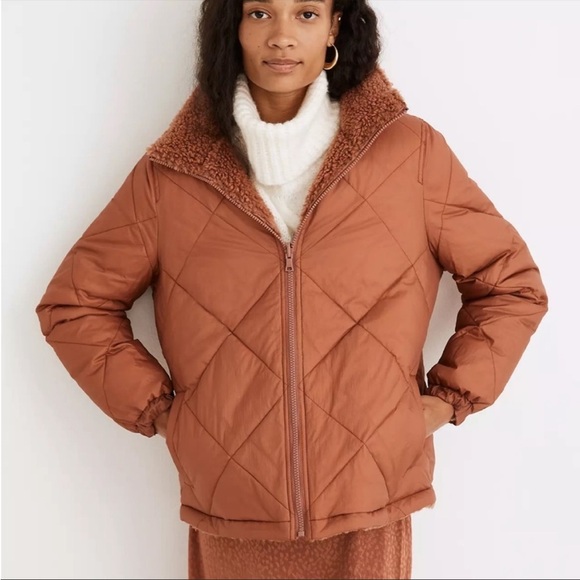 Madewell warm umber Reversible Sherpa Puffer full zip jacket NC574 Size XXS - Picture 2 of 15